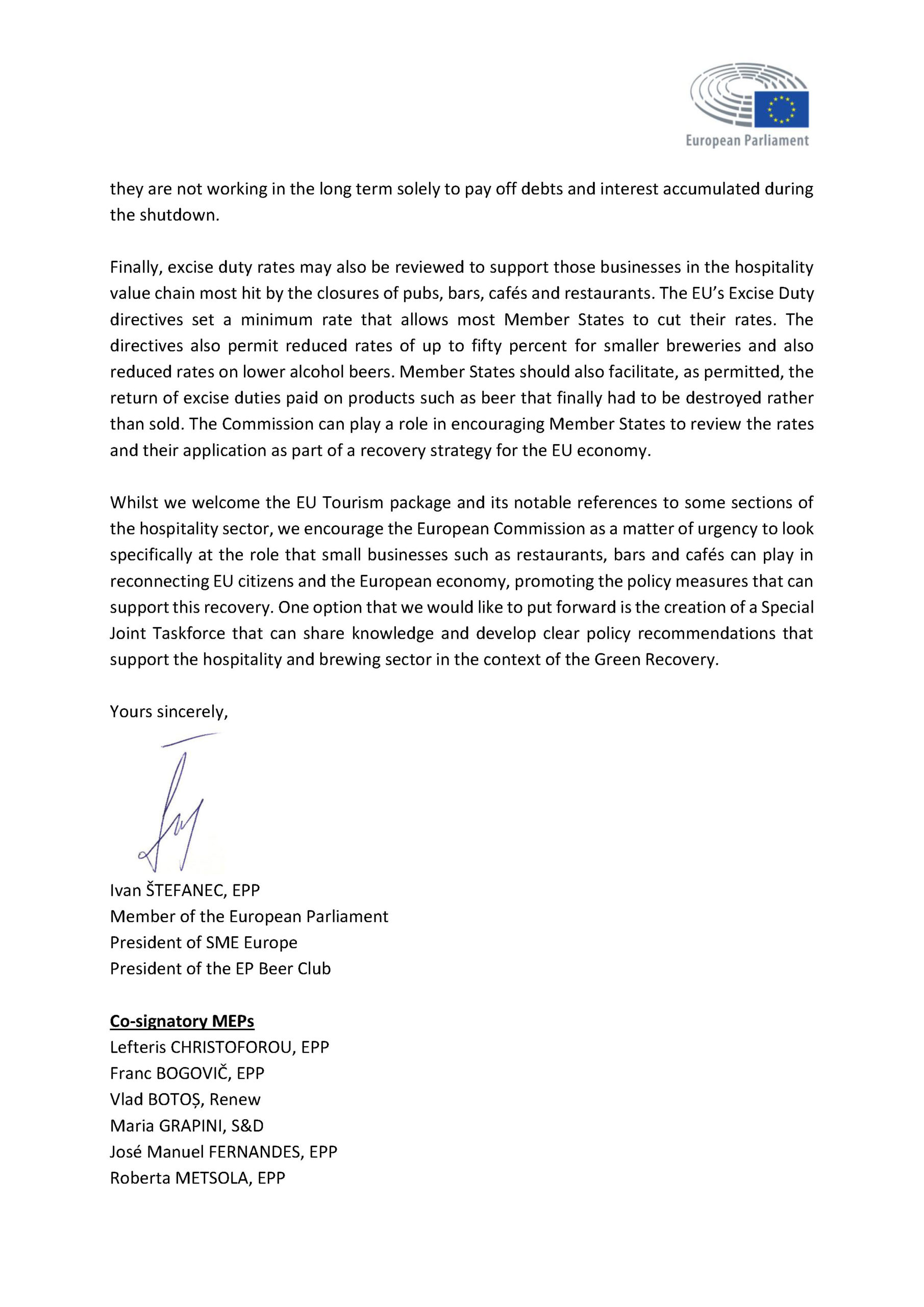 Letter on supporting the recovery of Europe's hospitality sector - page 3